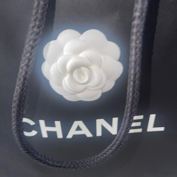 Chanel Empty Paper Black Shopping Bag Rope Handles 13” X17x6” With White Ribbon - Picture 7 of 12
